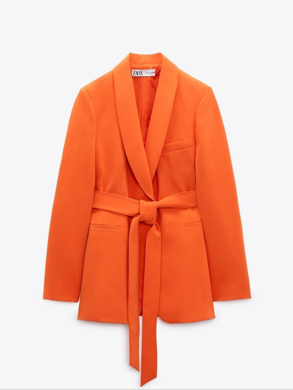 NWT Zara Orange Tuxedo Collar Belted Blazer Jacket S